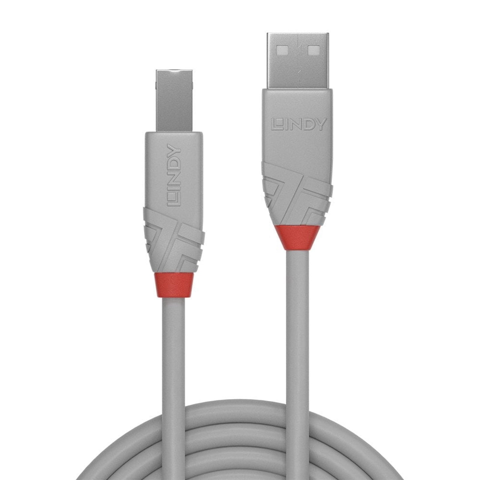 LINDY 36684 Anthra Line USB Cable, USB 2.0 Type-A (M) to USB 2.0 Type-B (M), 3m, Grey, Supports Data Transfer Speeds up to 480Mbps, Robust PVC Housing, Nickel Connectors & Gold Plated Contacts, Retail Polybag Packaging