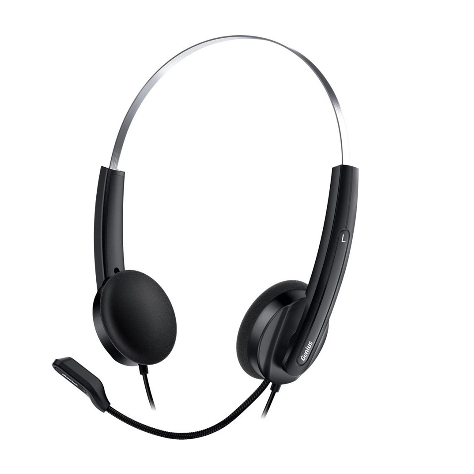 Genius HS-220U Ultra Lightweight Headset with Mic, USB Connection, Plug and Play, Adjustable Headband and microphone with In-line Volume Control, Black